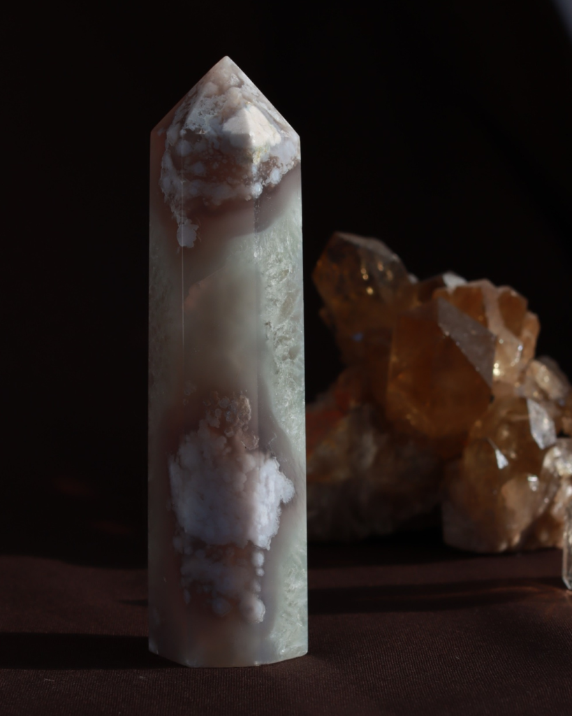 flower agate tower green quartz
