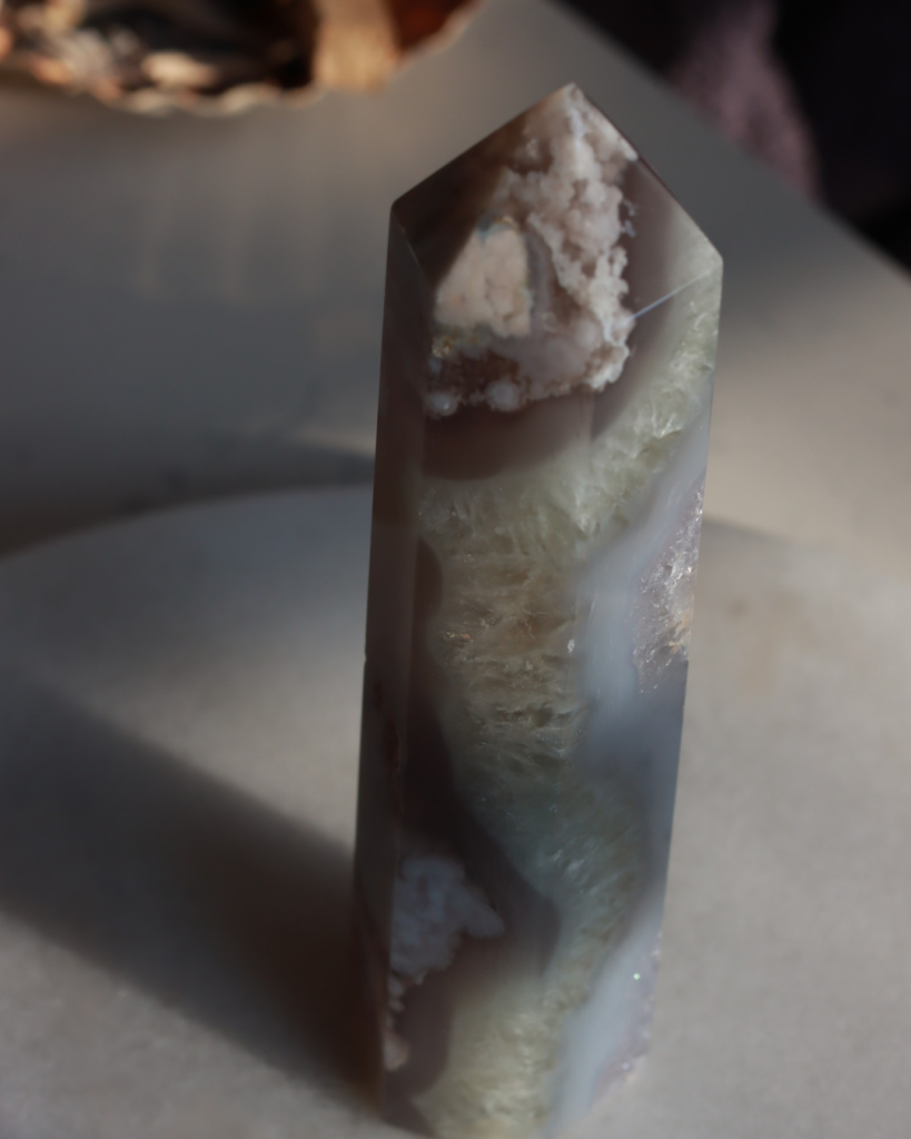 flower agate tower green quartz