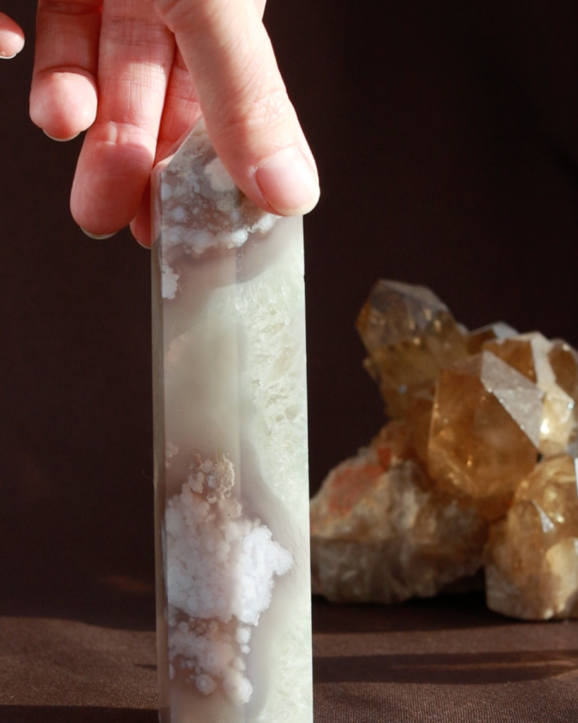 flower agate tower green quartz